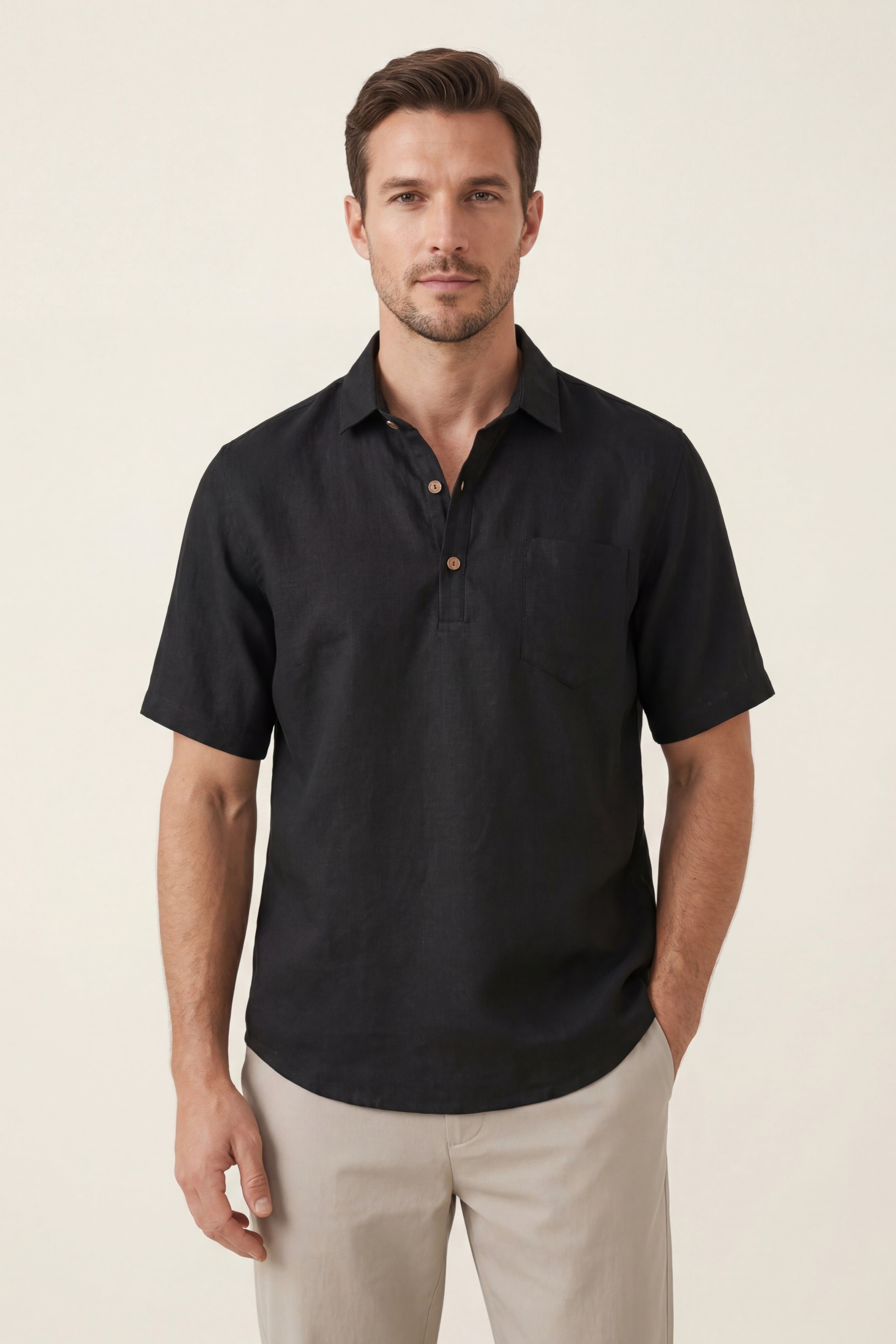 Monza Linen Polo Shirt Black