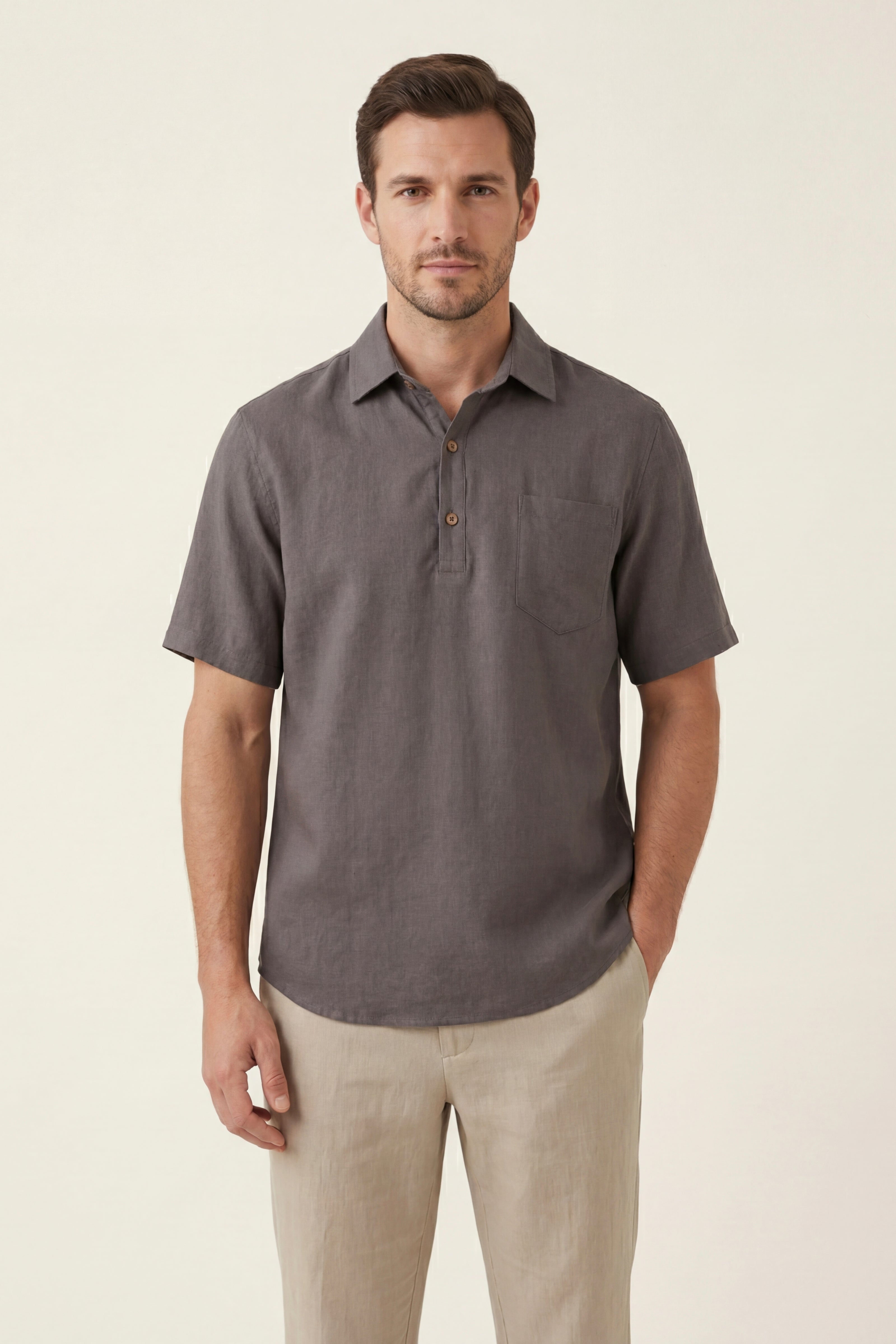 Monza Linen Polo Shirt Grey
