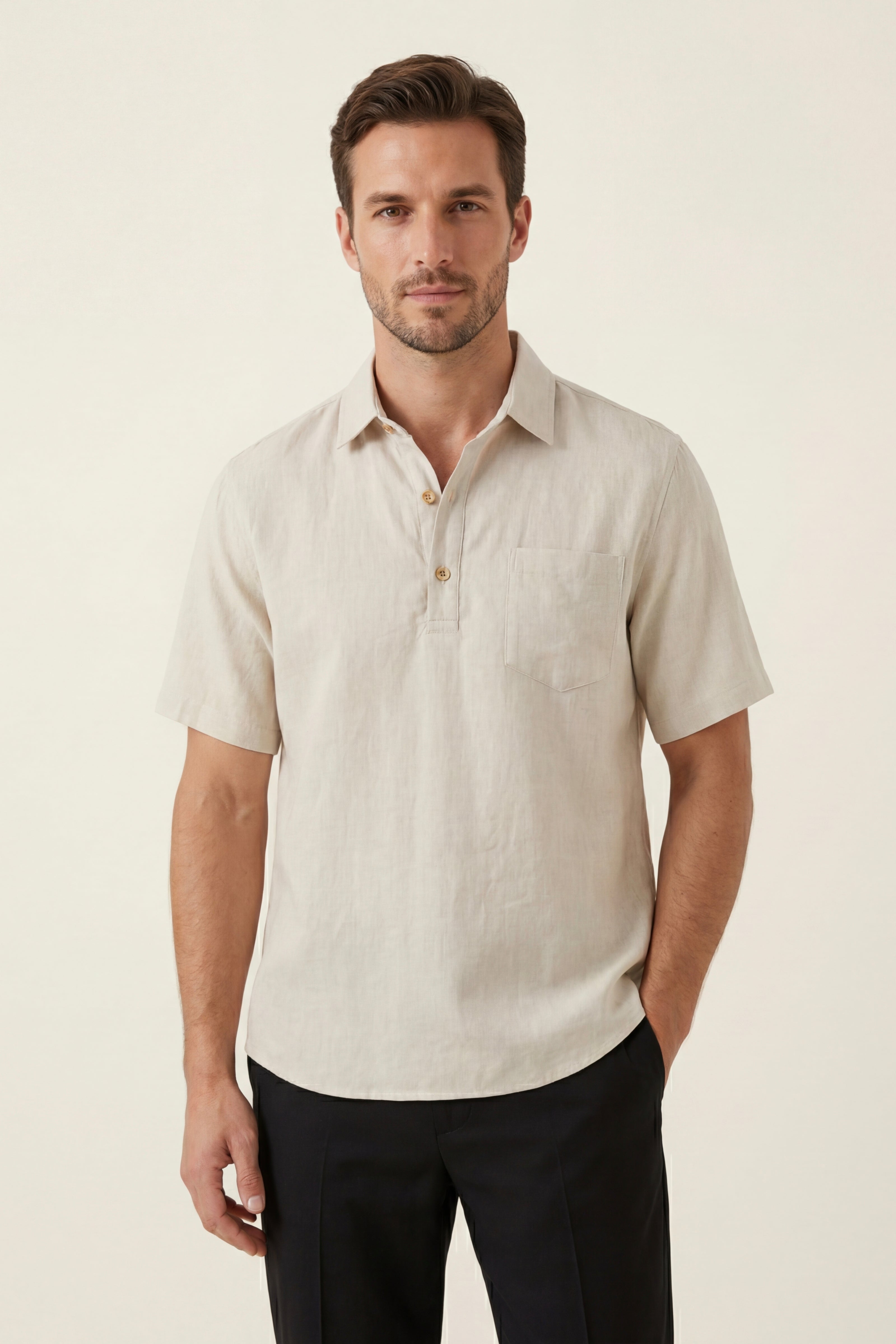 Monza Linen Polo Shirt Beige