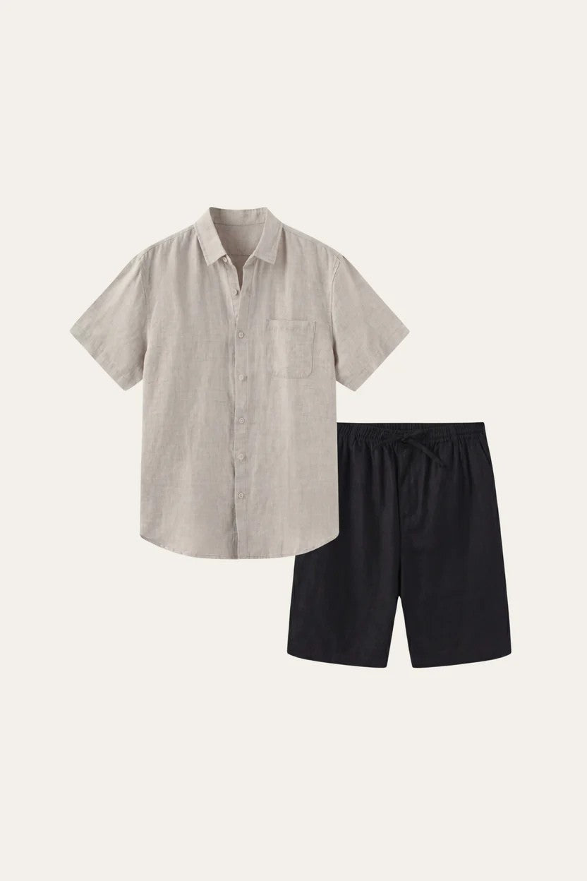 Verona Linen Shirt & Shorts Beige/Black