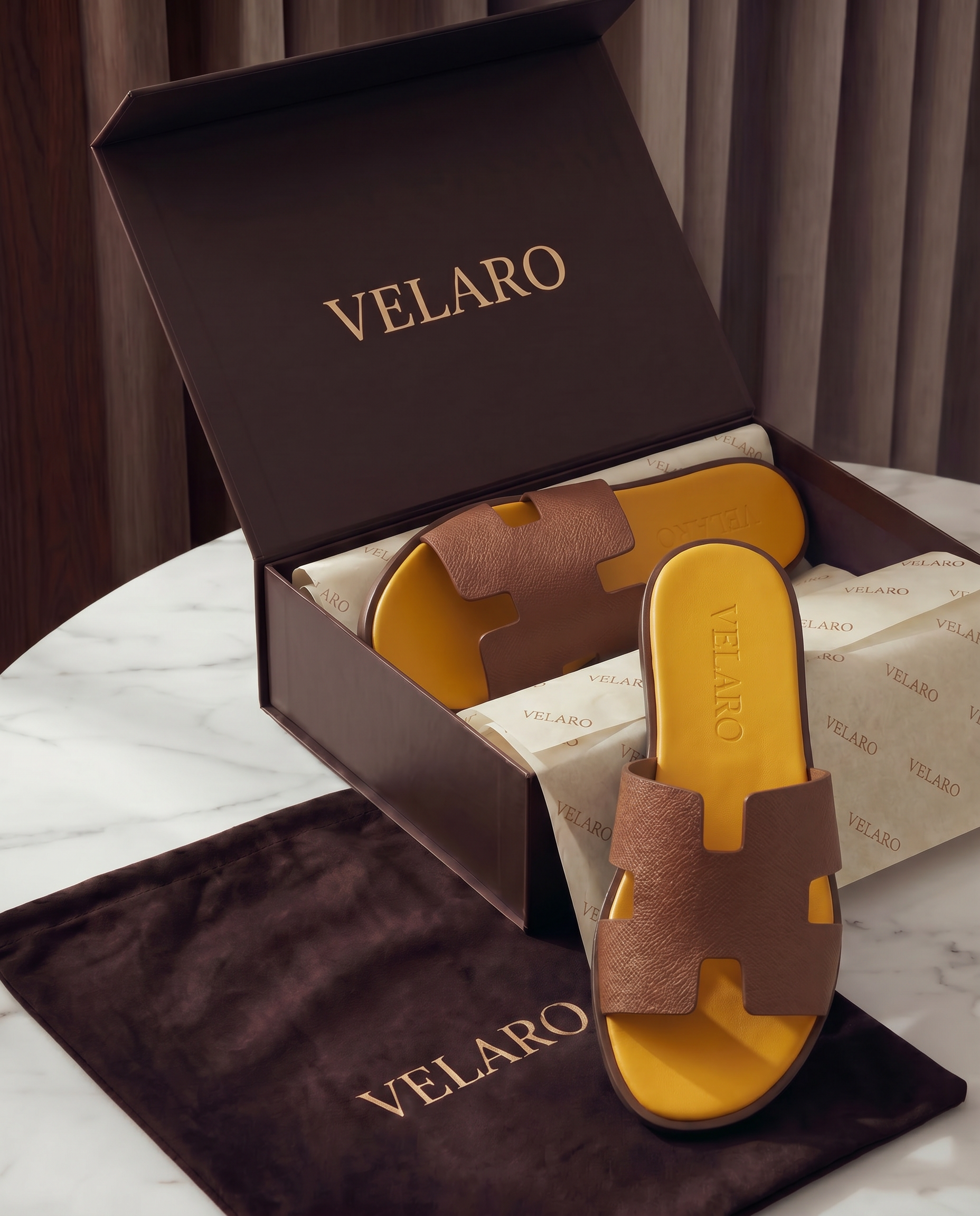 Arezzo Leather Sandal Tan & Yellow