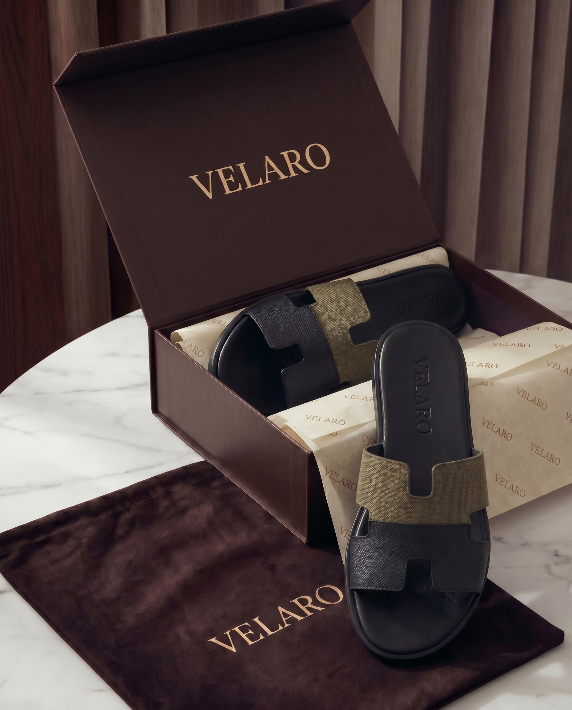 Arezzo Leather Sandal Olive & Black