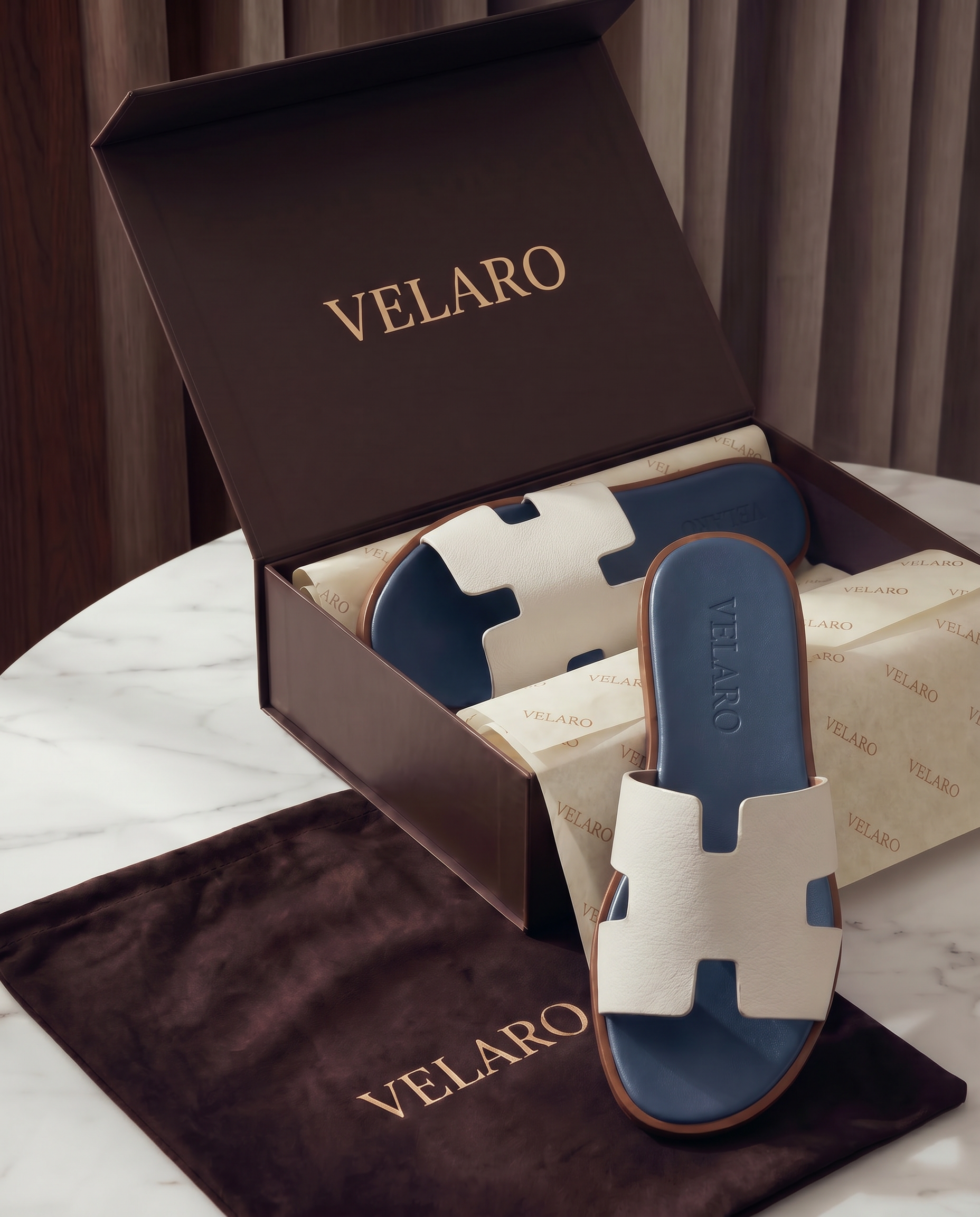 Arezzo Leather Sandal Ivory & Blue